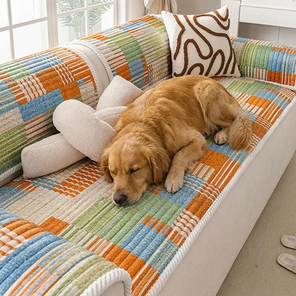 Artistic Line Quilted Comfortable Sofa Protection Non-Slip Couch Cover