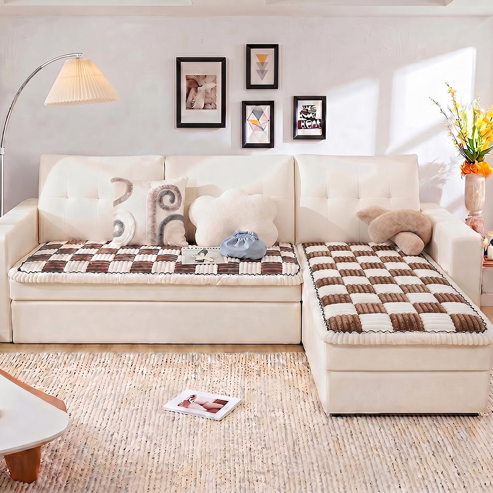 Cremefarbener, großer, quadratischer, flauschiger Haustier-Hundematten-Bett-Couch-Bezug