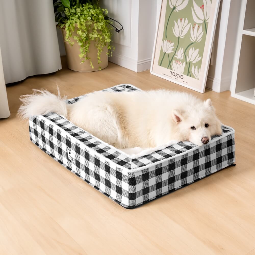 Festive Classic Tartan Cozy Dog Anti-Anxiety Calming Bed
