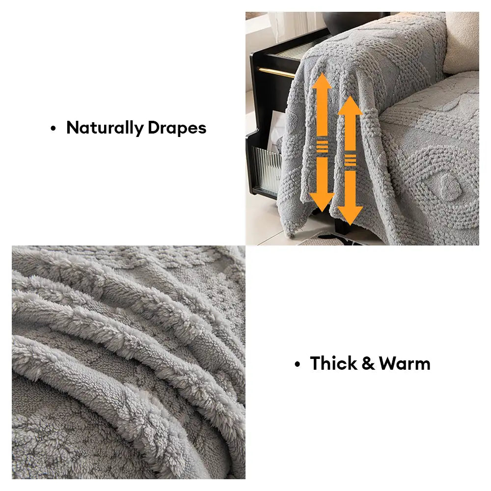 Bowknot Jacquard Plush Multifunctional Sofa Blanket Couch Cover