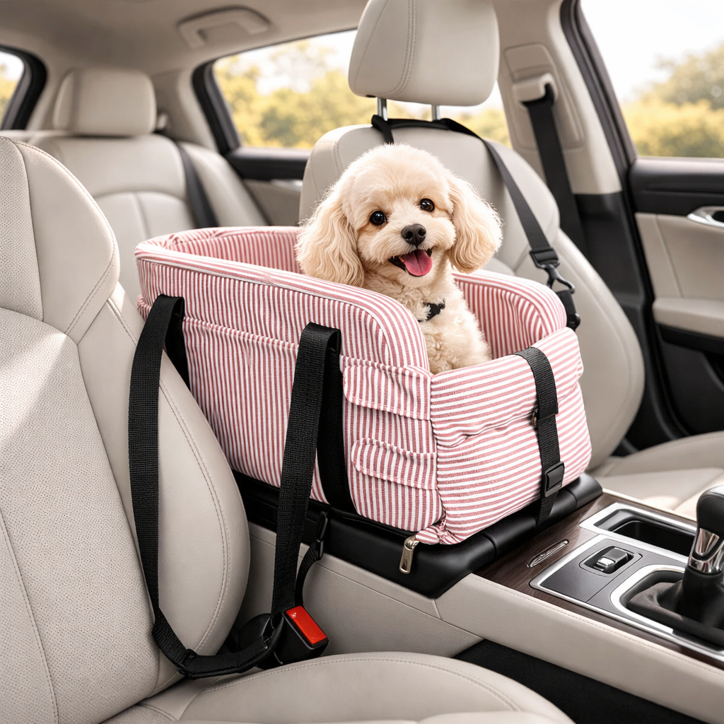 Stylish Plaid Portable Travel Dog Car Safety Seat Central Console