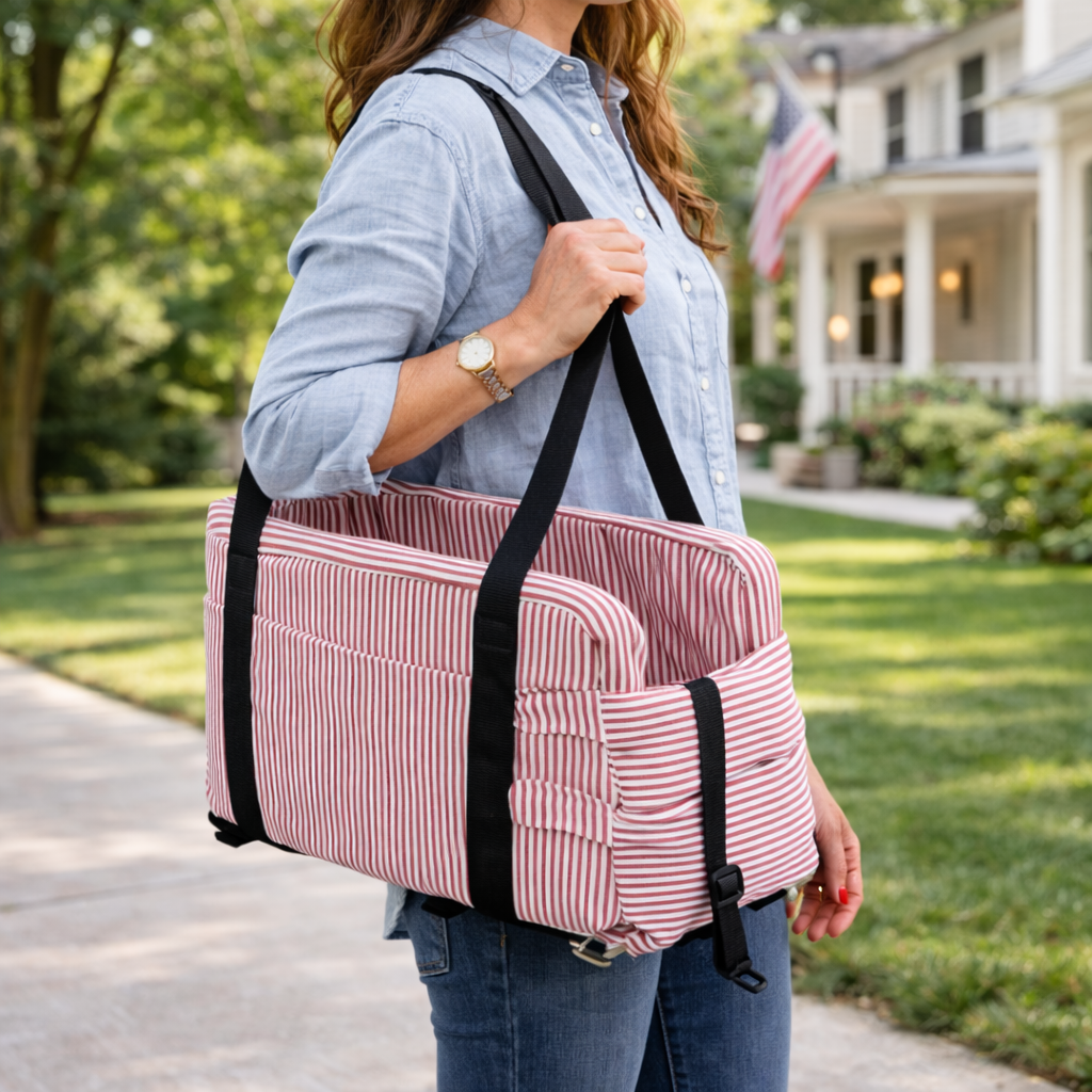 Stylish Plaid Portable Travel Dog Car Safety Seat Central Console