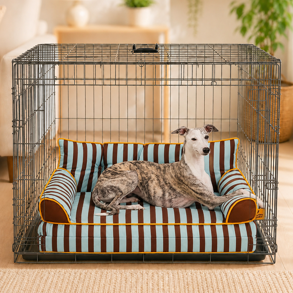 Stripe Waterproof Foldable Large Dog Sofa Bed for Crate