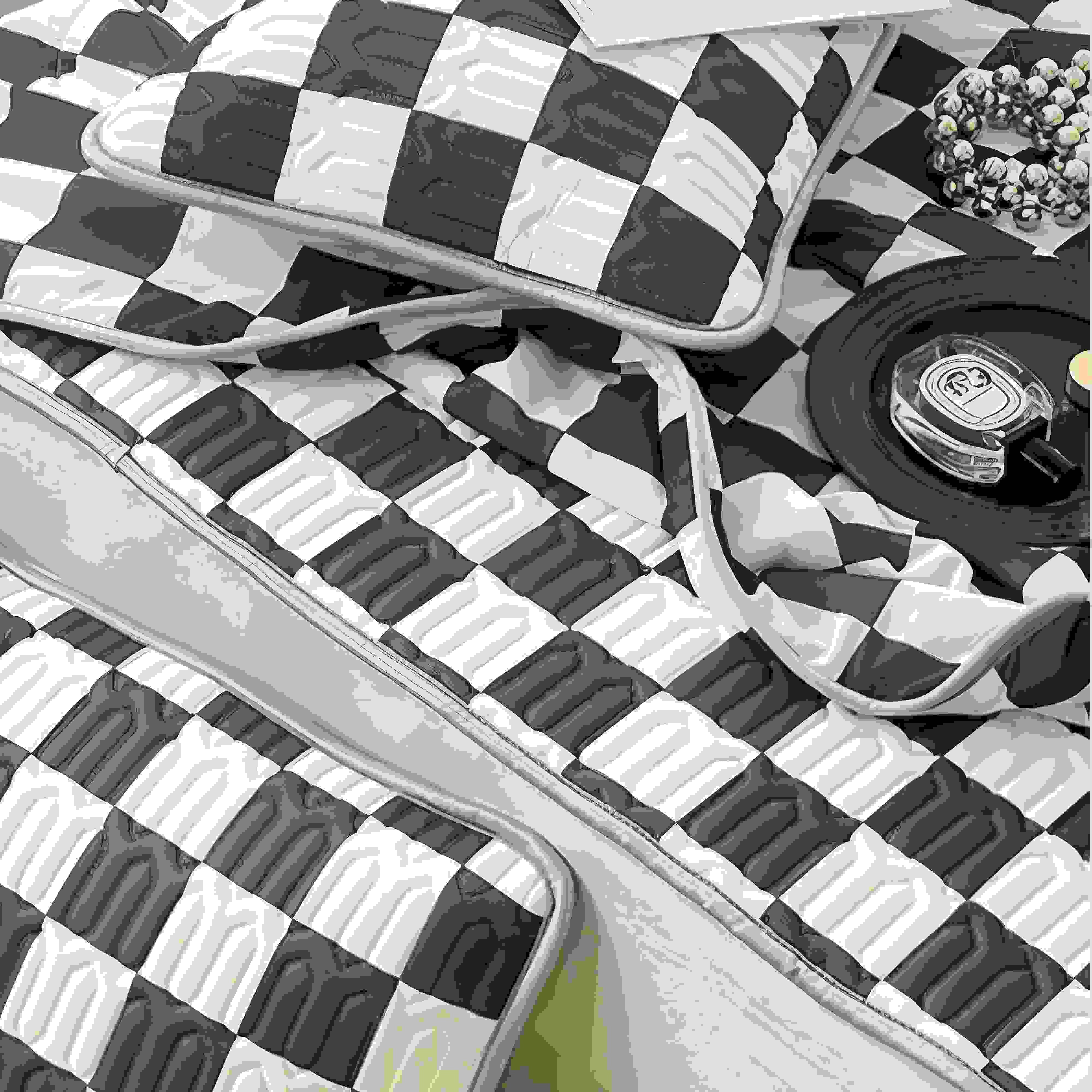 Checkerboard Latex Ice Silk Bedding Mattress 3 Piece Quilt & Shams Set