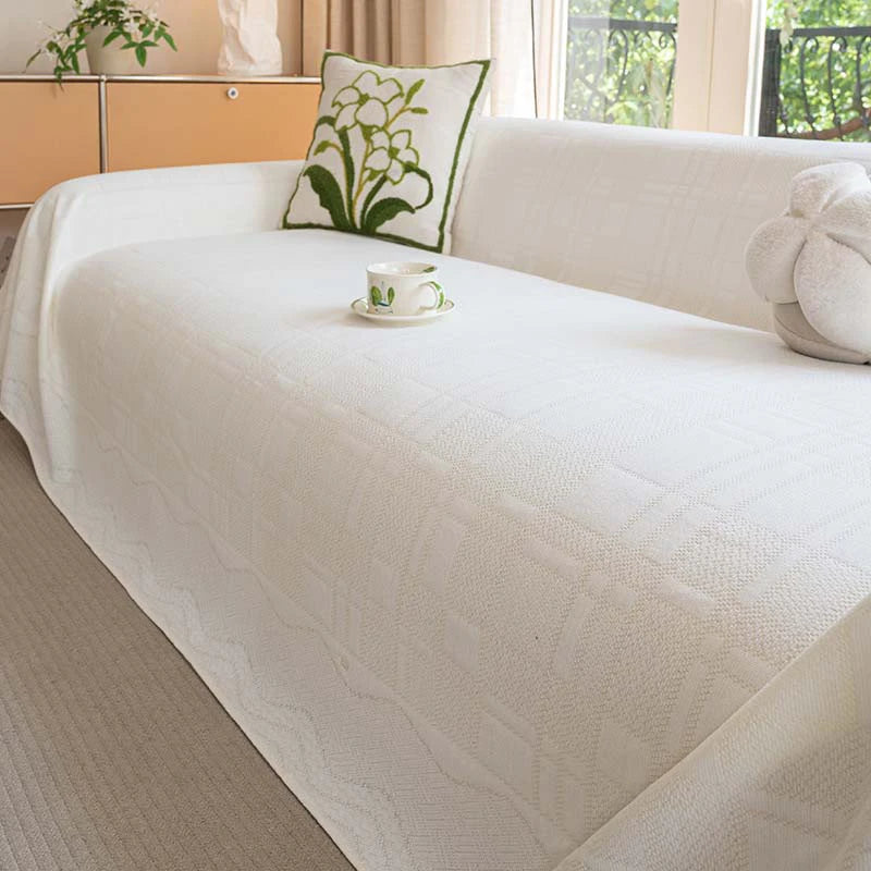 Checkered Pattern Breathable Chenille Sofa Protection Couch Cover