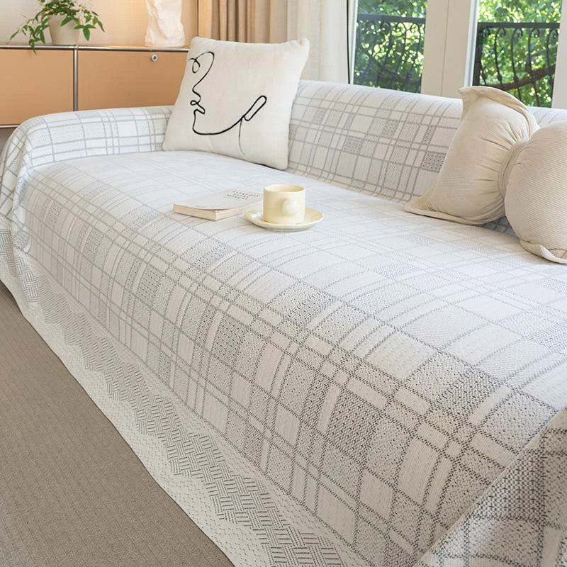 Checkered Pattern Breathable Chenille Sofa Protection Couch Cover