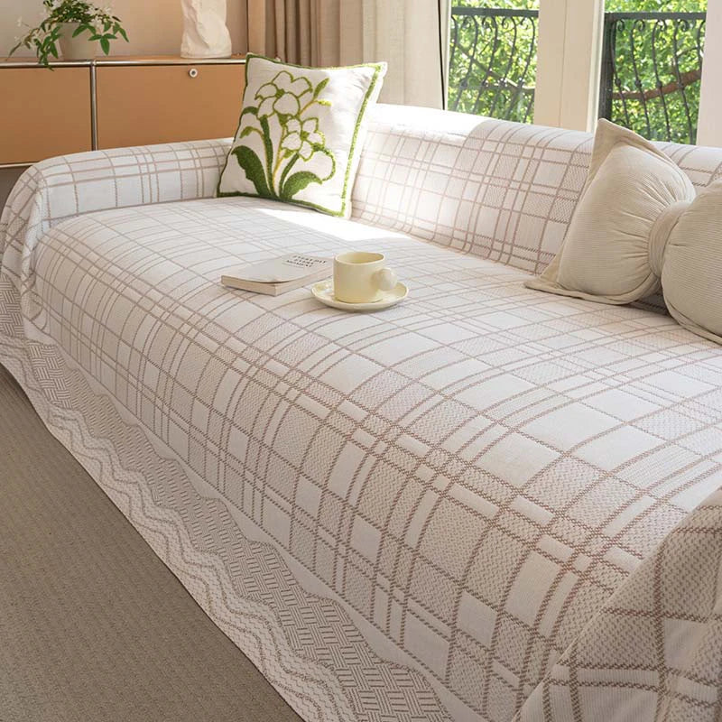 Checkered Pattern Breathable Chenille Sofa Protection Couch Cover