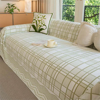 Checkered Pattern Breathable Chenille Sofa Protection Couch Cover
