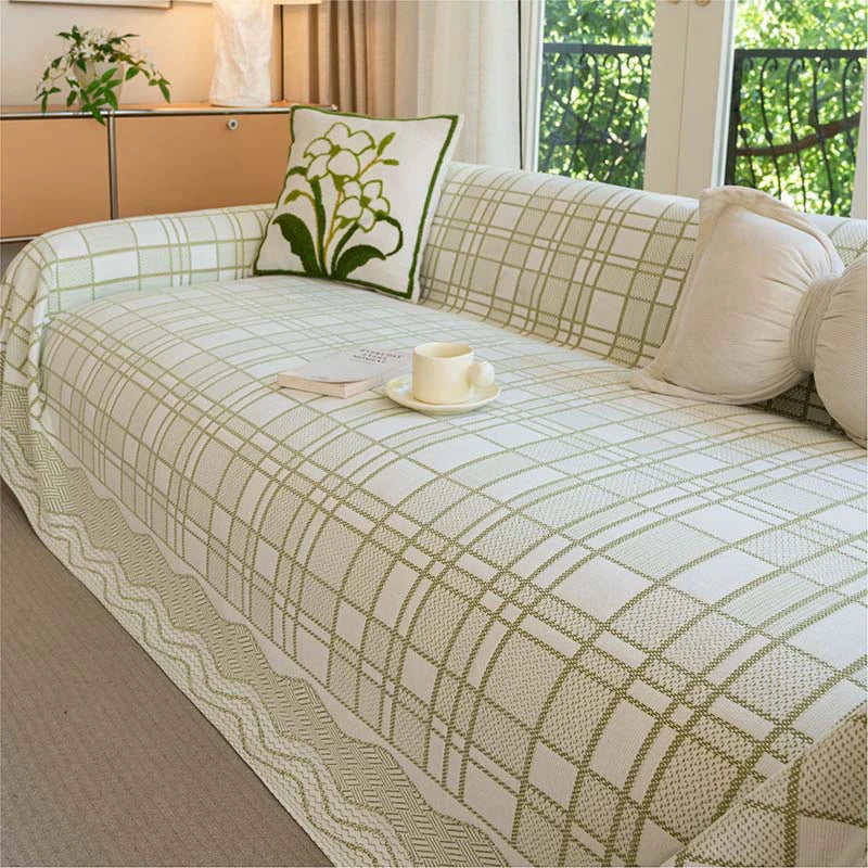 Checkered Pattern Breathable Chenille Sofa Protection Couch Cover