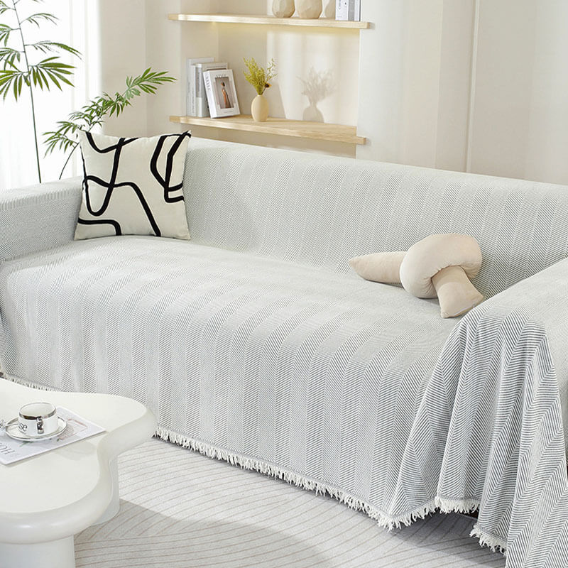 Chenille Blanket Herringbone Tassel Couch Cover