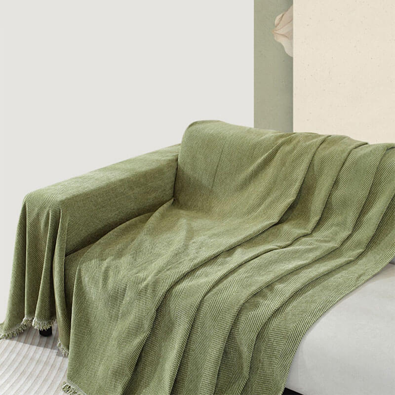 Cobertor de chenille com borla em espinha de peixe para sofá