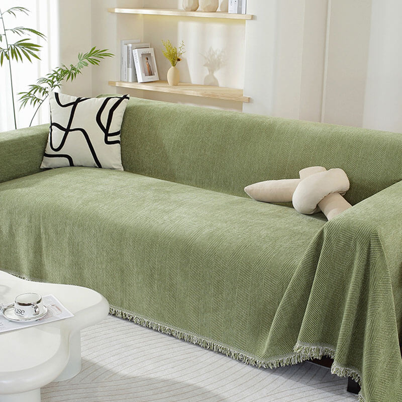 Chenille Blanket Herringbone Tassel Couch Cover