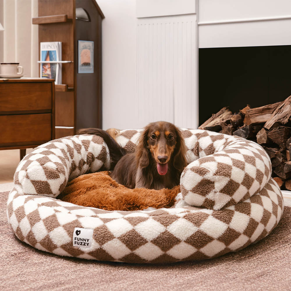 Lit pour chien Donut avec traversin lavable Argyle classique - Cosy Haven