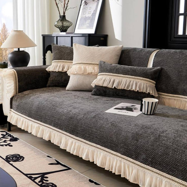 Capacal del sofá de desgaste clásico de Chenille para toda la temporada con molduras de encaje