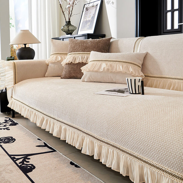 Capacal del sofá de desgaste clásico de Chenille para toda la temporada con molduras de encaje