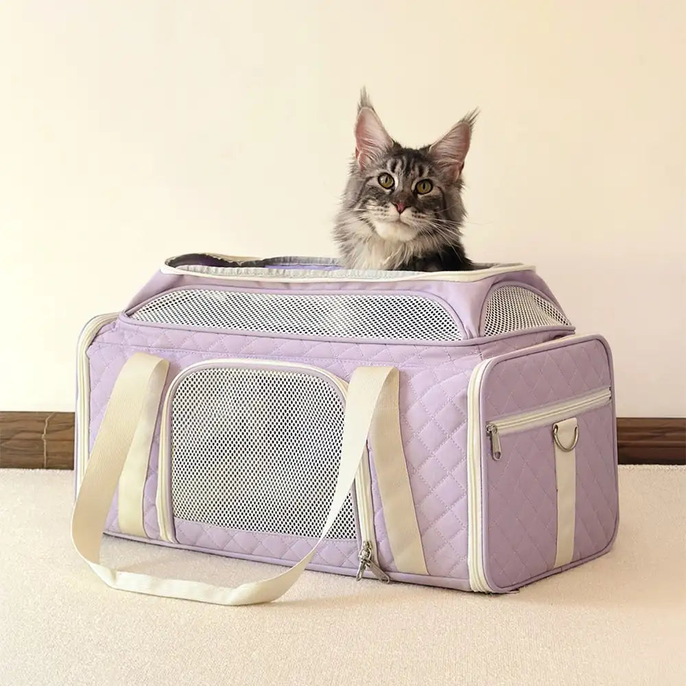 Classic Diamond Pattern Portable Large-Capacity Expandable Pet Carrier Bag