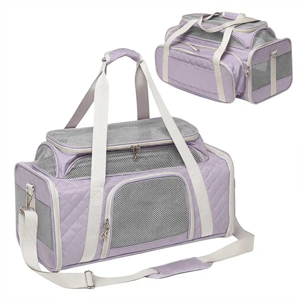 Classic Diamond Pattern Portable Large-Capacity Expandable Pet Carrier Bag