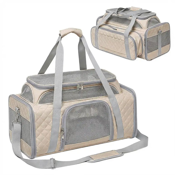 Classic Diamond Pattern Portable Large-Capacity Expandable Pet Carrier Bag