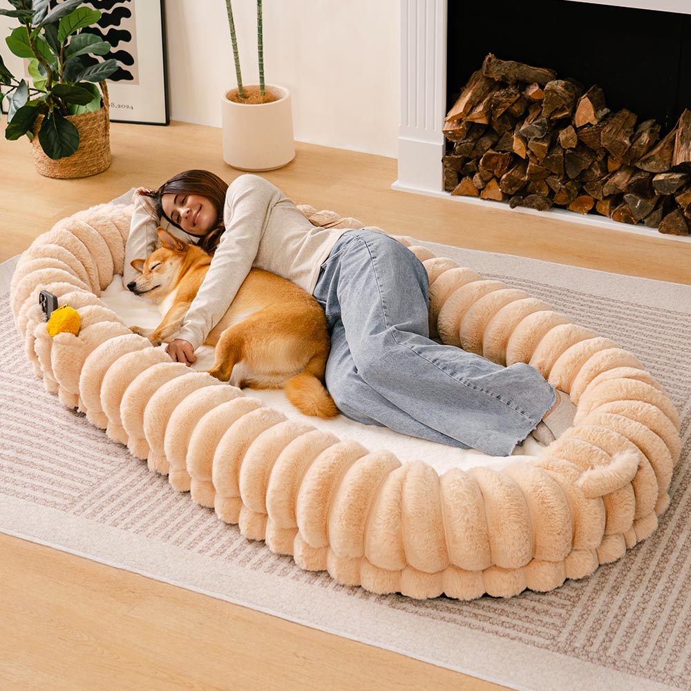 Creamy Plush Super Large Donut Human Dog Bed - Cuddle Cradle