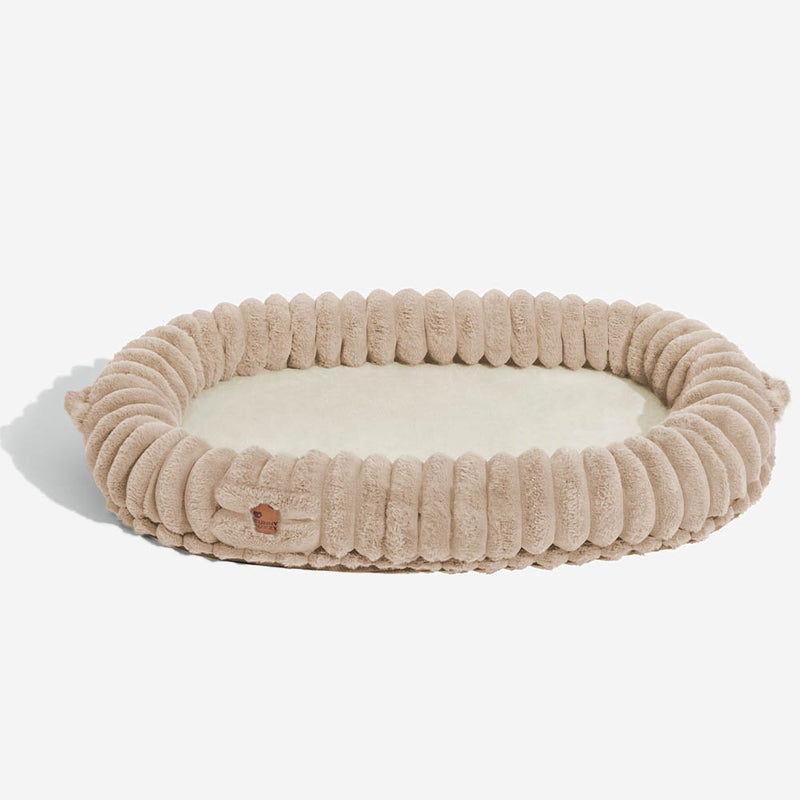 Curated visual reference: Designer Pet Cradle With Tufted Liner And Basket Reference: Human Dog Beds Oversized Cozy And Perfect For Pet Bonding