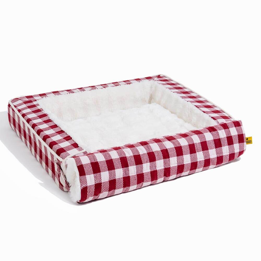 Classic Plaid Ergonomic Calming Dog Bed - Expandable＆Washable