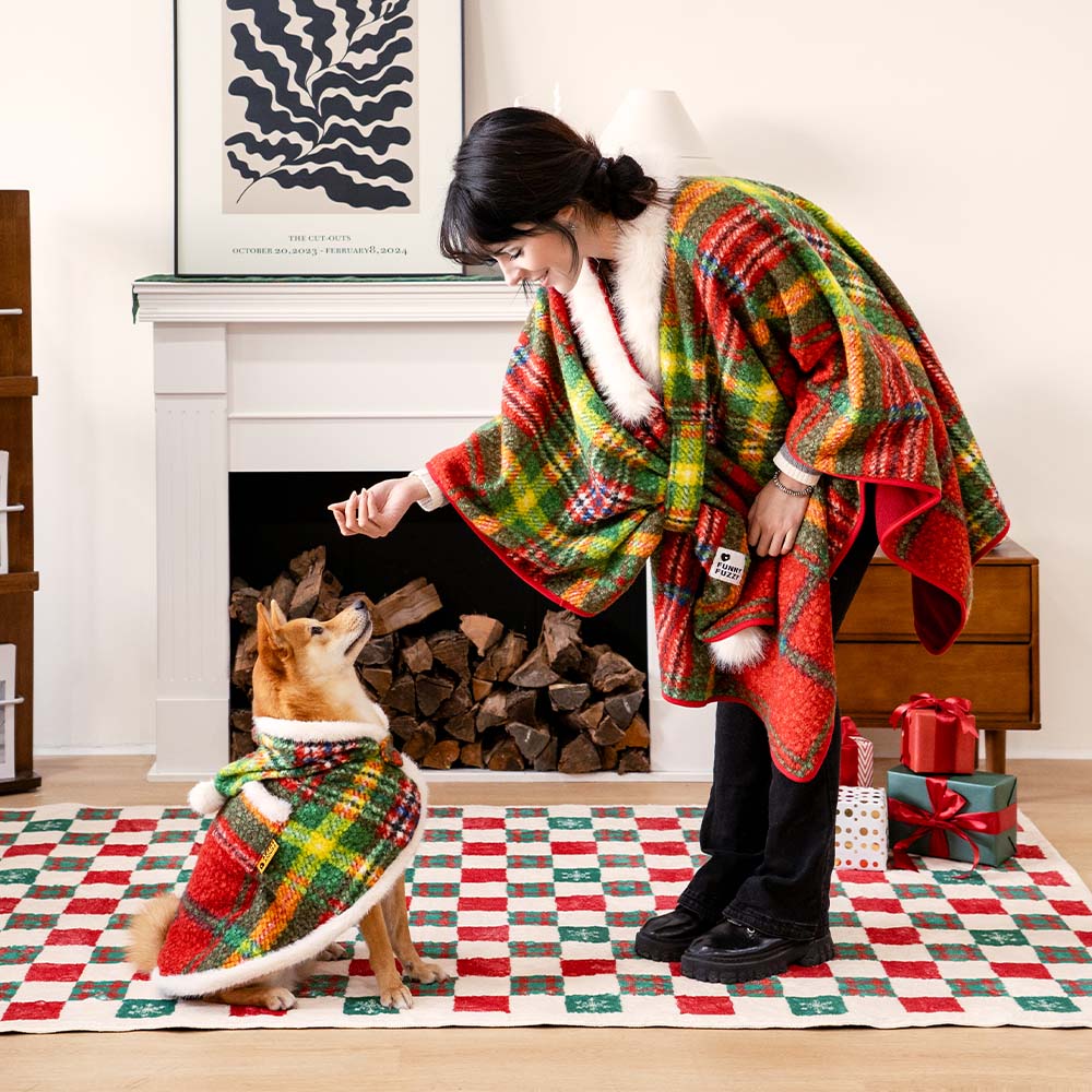 Classic Plaid Warmth Human & Dog Poncho - Festive Companions