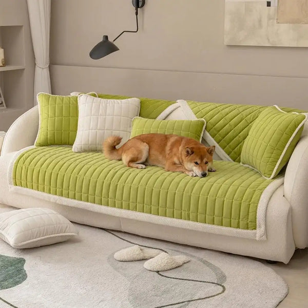 Classic Quilted Plaid Pet-Friendly Sofa Protection Washable Couch Cover - Plaid