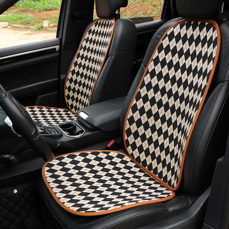 Classic Rhombus Color Matching Non-slip Front Car Seat Cover Full Set