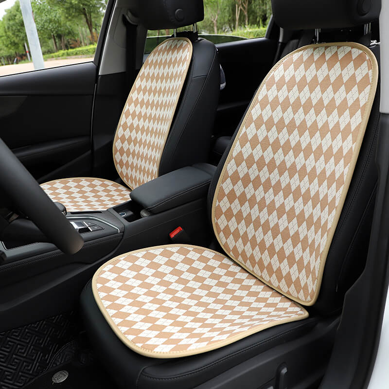 Classic Rhombus Color Matching Non-slip Front Car Seat Cover Full Set