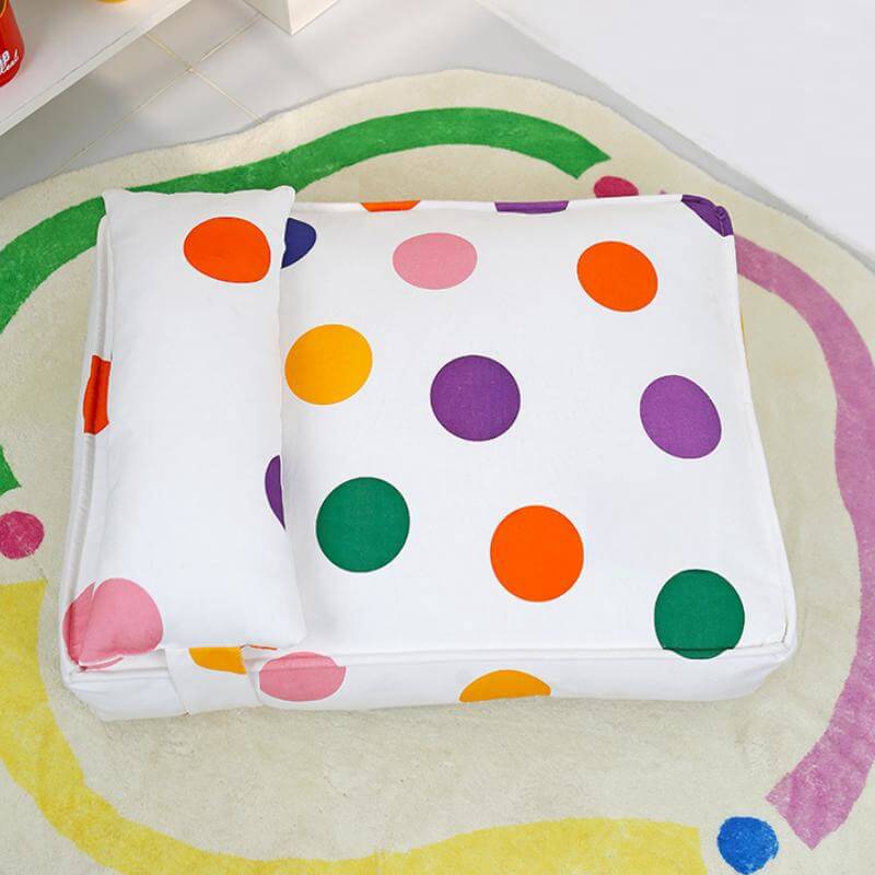 Colorful Dot Cozy And Playful Pillow Bed Calming Dog Bed