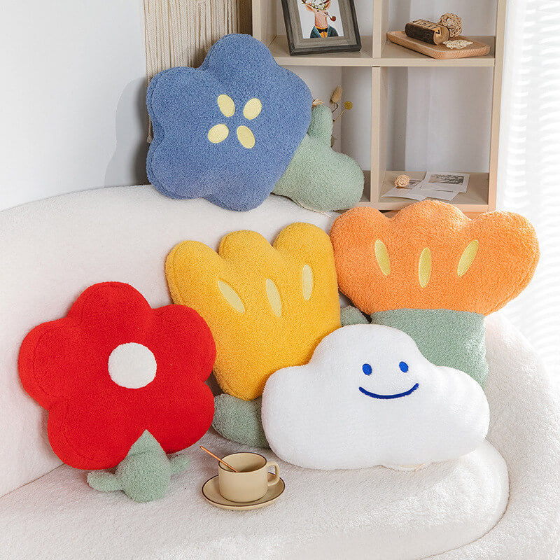 Almofada de sofá de lã de pelúcia colorida com flores coloridas
