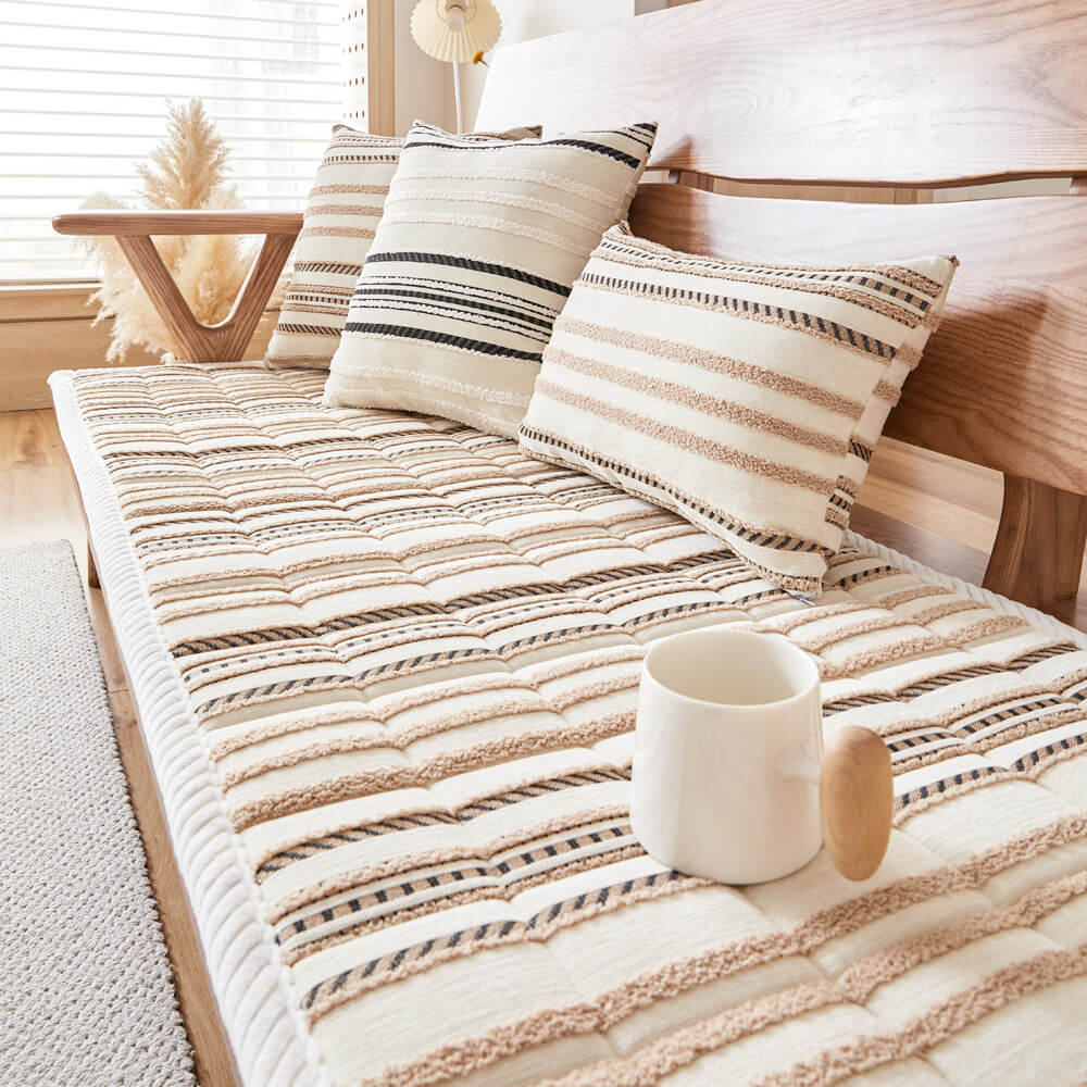 Cozy Chenille Striped Plush Sofa Protector Pet Mat Non-slip Couch Cover