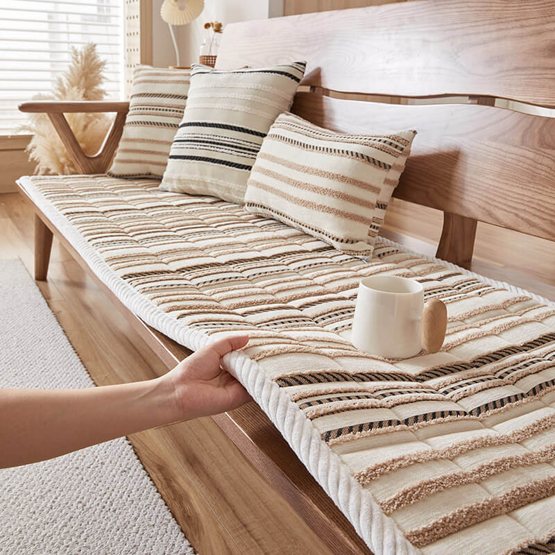 Cozy Chenille Striped Plush Sofa Protector Pet Mat Non-slip Couch Cover