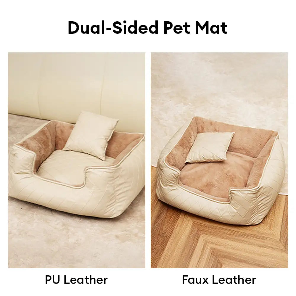 Cozy Diamond Faux Leather Square Dog Bed for Puppies