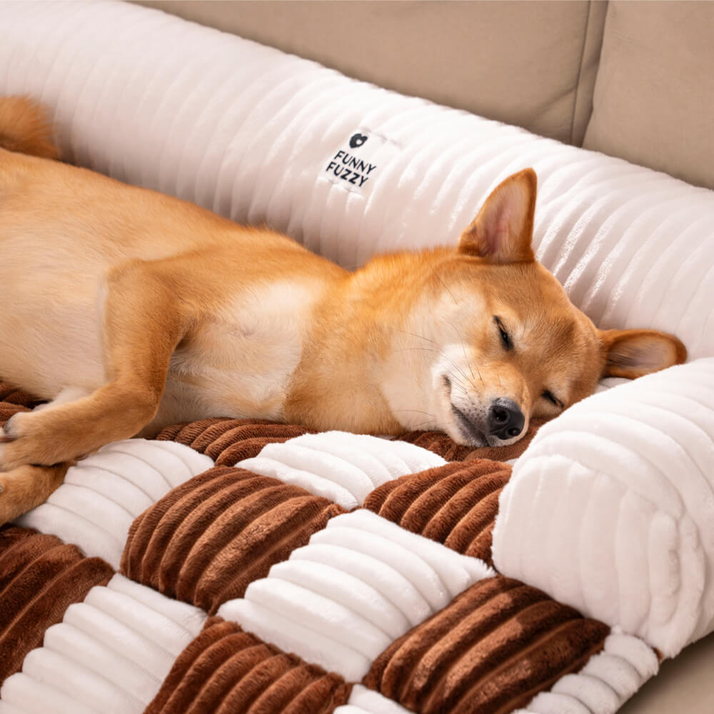 Capa protetora de móveis para tapete de cachorro aconchegante xadrez quadrado creme