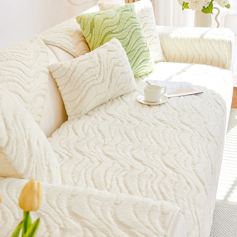 Creamy Plush Water Wave Non-slip Couch Cover