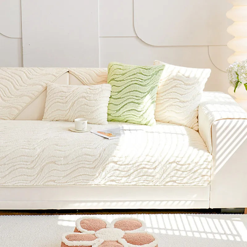Creamy Plush Water Wave Non-slip Couch Cover