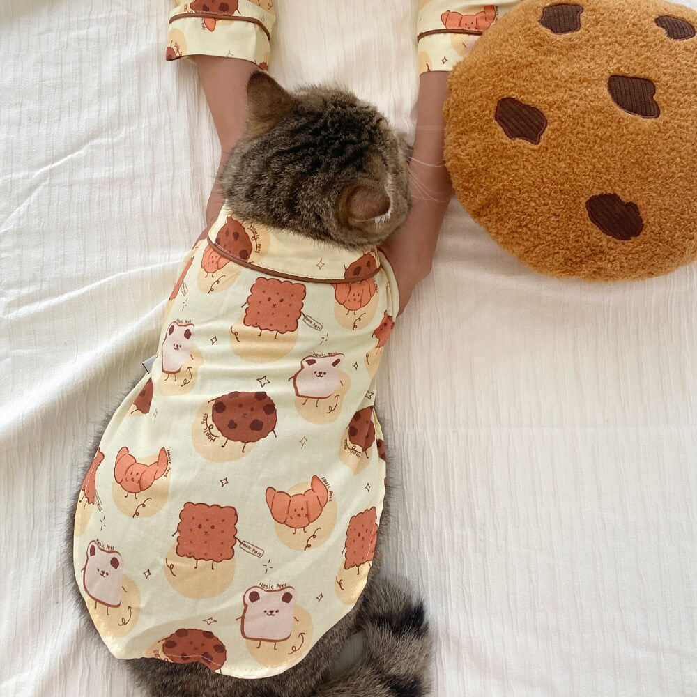 Camiseta fofa de biscoito combinando com pijama para animais de estimação e proprietário