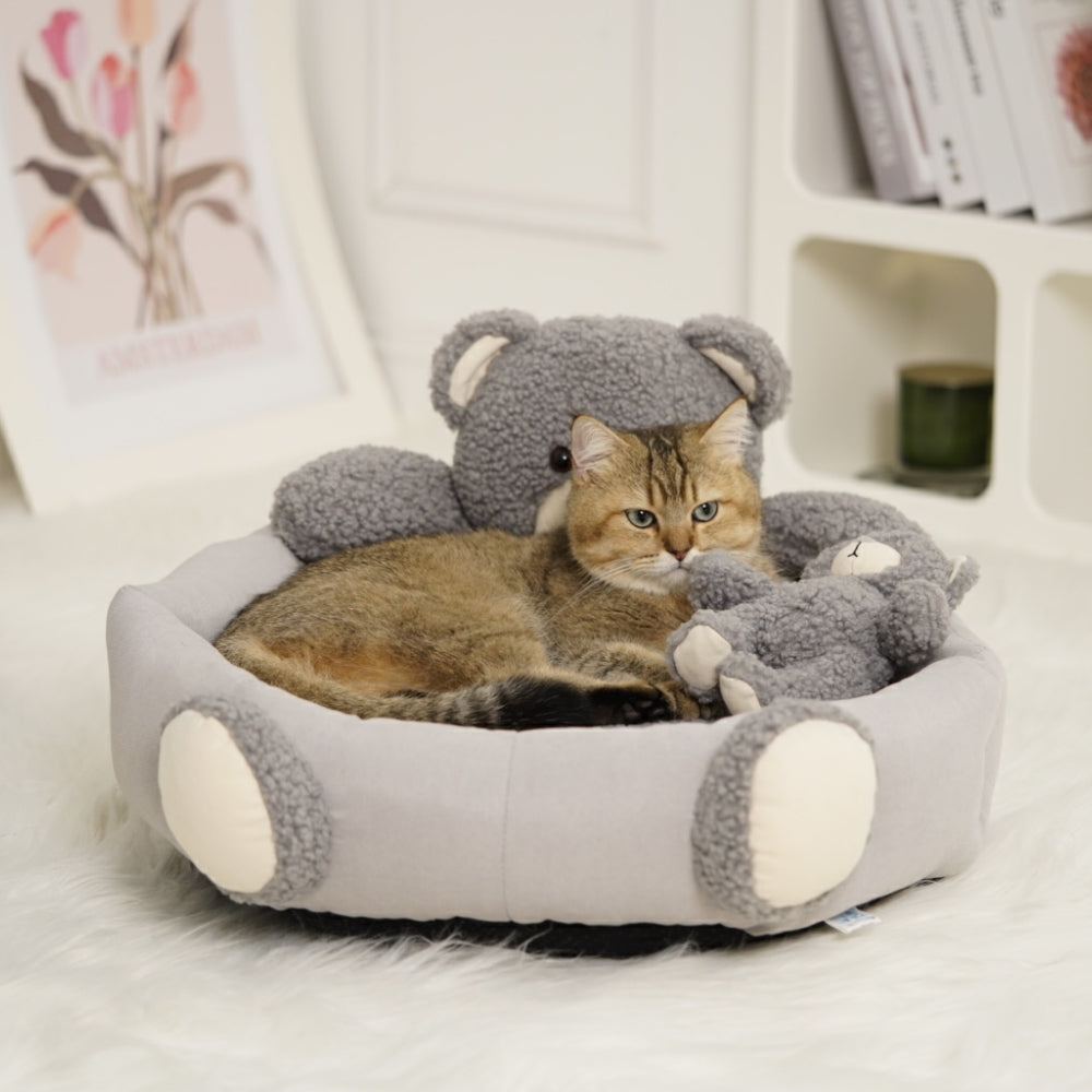 Tapis de couchage ours en peluche mignon avec lit pour chien et chat