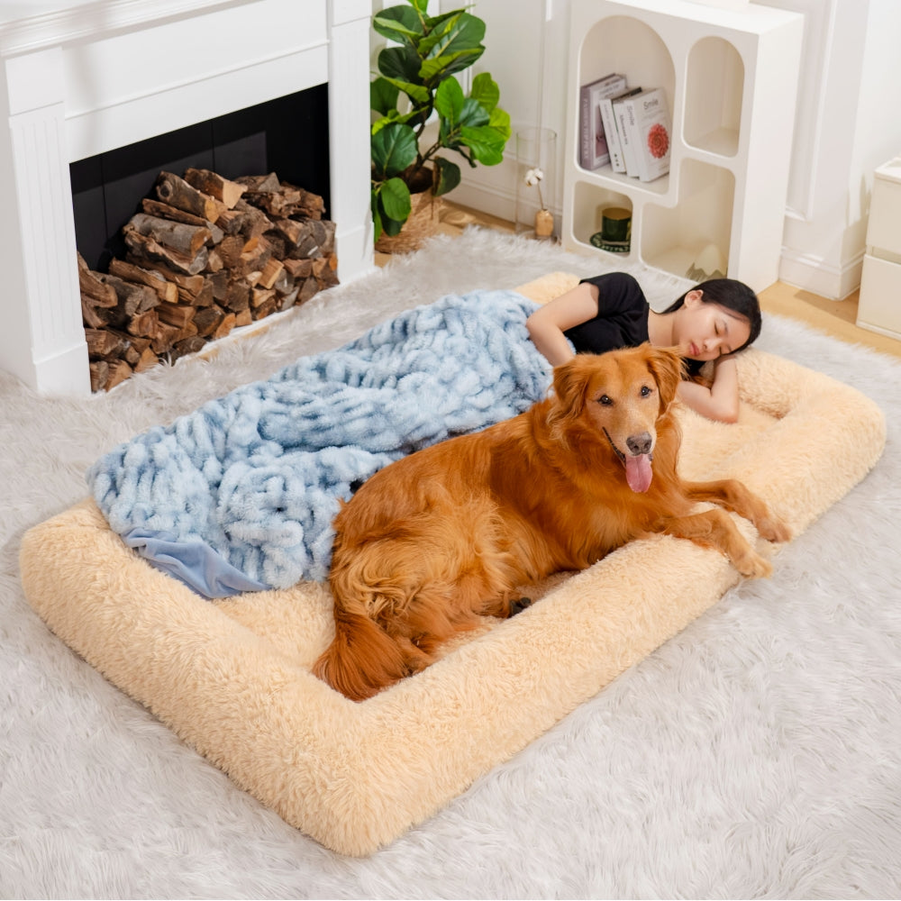 XIECUVA Human Dog Bed, 72x48x10 Human Sized Dog Bed for People Adults,  Giant Dog Bed for Humans Nap Bed, Washable Luxury Faux Fur Fluffy Dog Bed