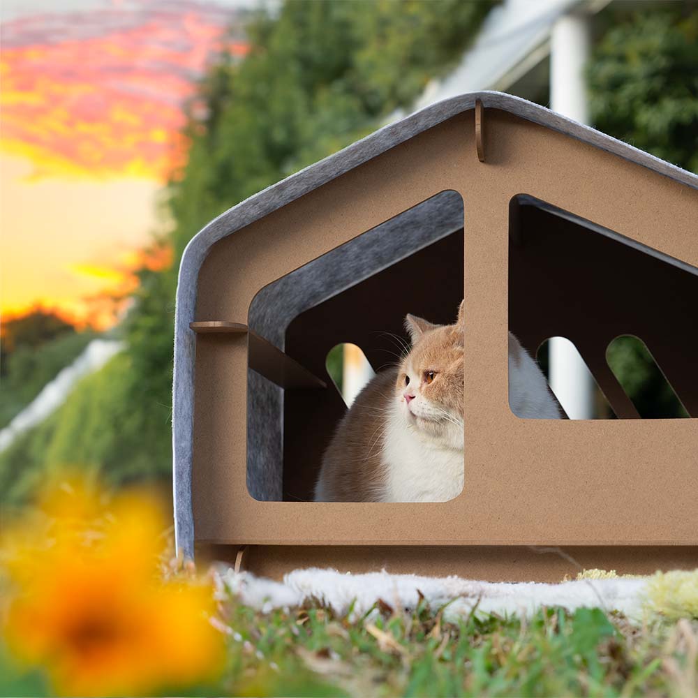 Maison de chat amovible semi-fermée à cadre en bois d'intérieur extra large