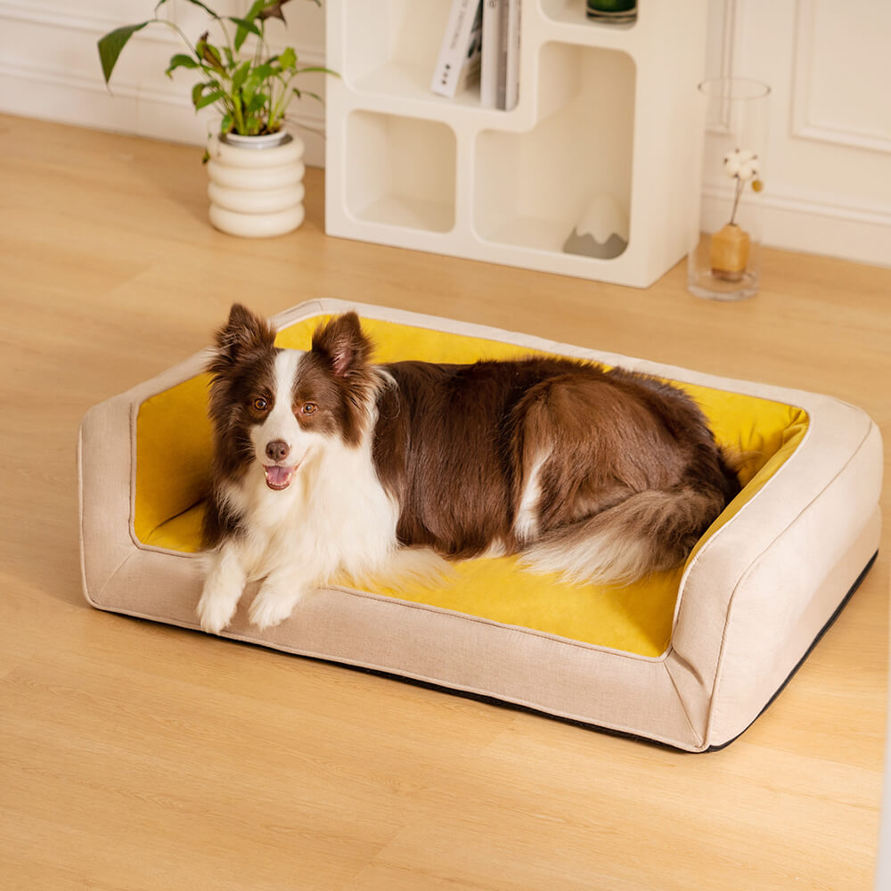 Funnyfuzzy Large Ultimate Lounger Full Support Orthopedic Dog Sofa Bed in Ginkgo Yellow