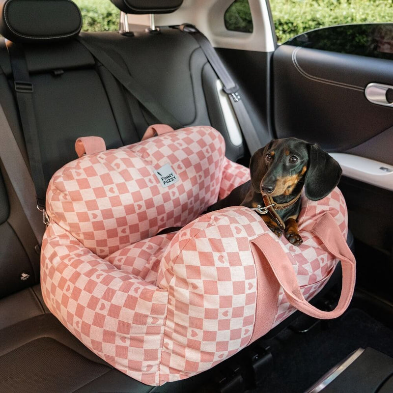 Vintage Heart Checkerboard Dog Car Seat Bed FunnyFuzzy