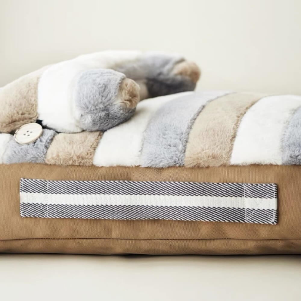Lit apaisant pour chien en peluche rayée de luxe avec oreiller