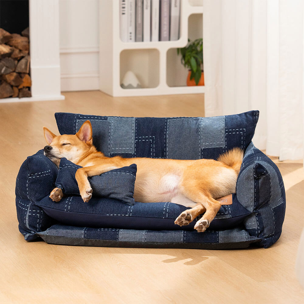 Denim Patchwork Style Pet Double Layer Sofa Dog Sofa Bed
