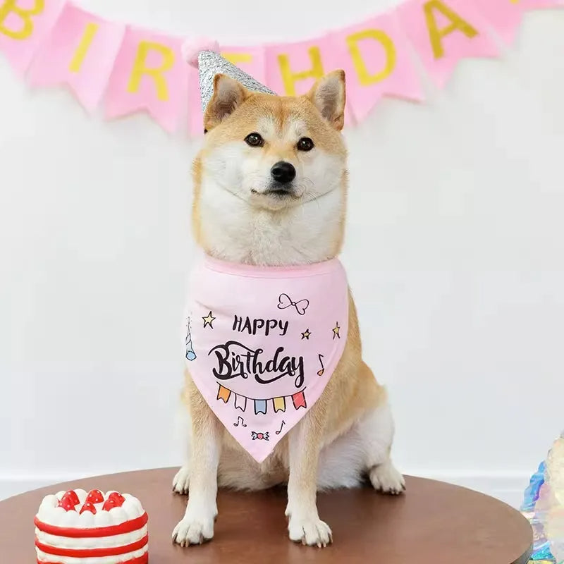 Hunde-Geburtstags-Bandana-Schal mit Mütze und Banner, Hunde-Geburtstagsparty-Set