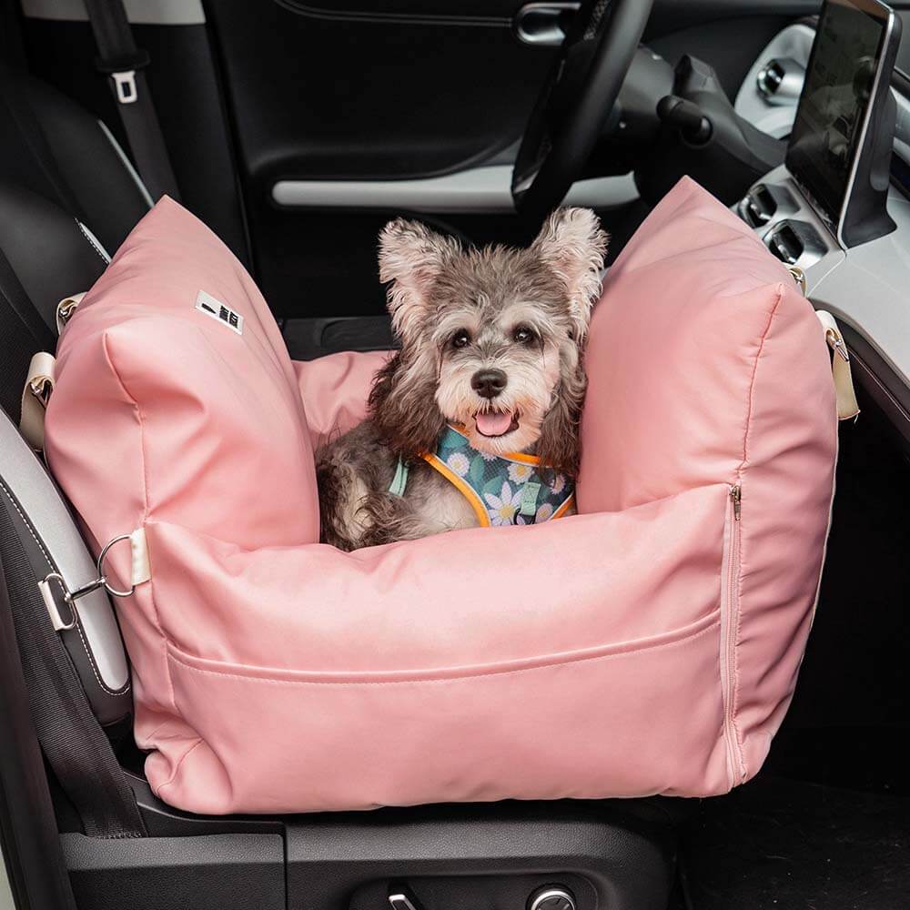 Full Leather Dog Pet Car Seat Bed Fort FunnyFuzzy