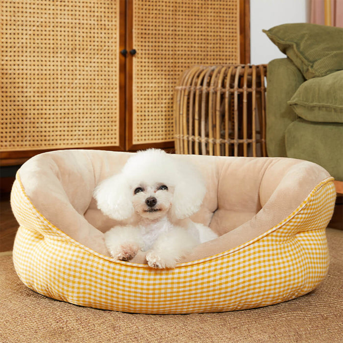 Extra Heightened Warm Surround Plaid Pet Bed Dog Calming Bed FUNNYFUZZY