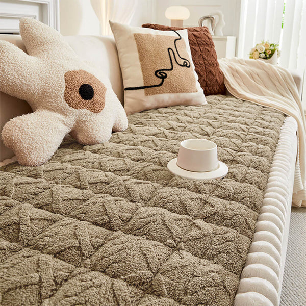 Cubierta de sofá anti-deslizamiento de muebles cuadrados a cuadros suaves suaves