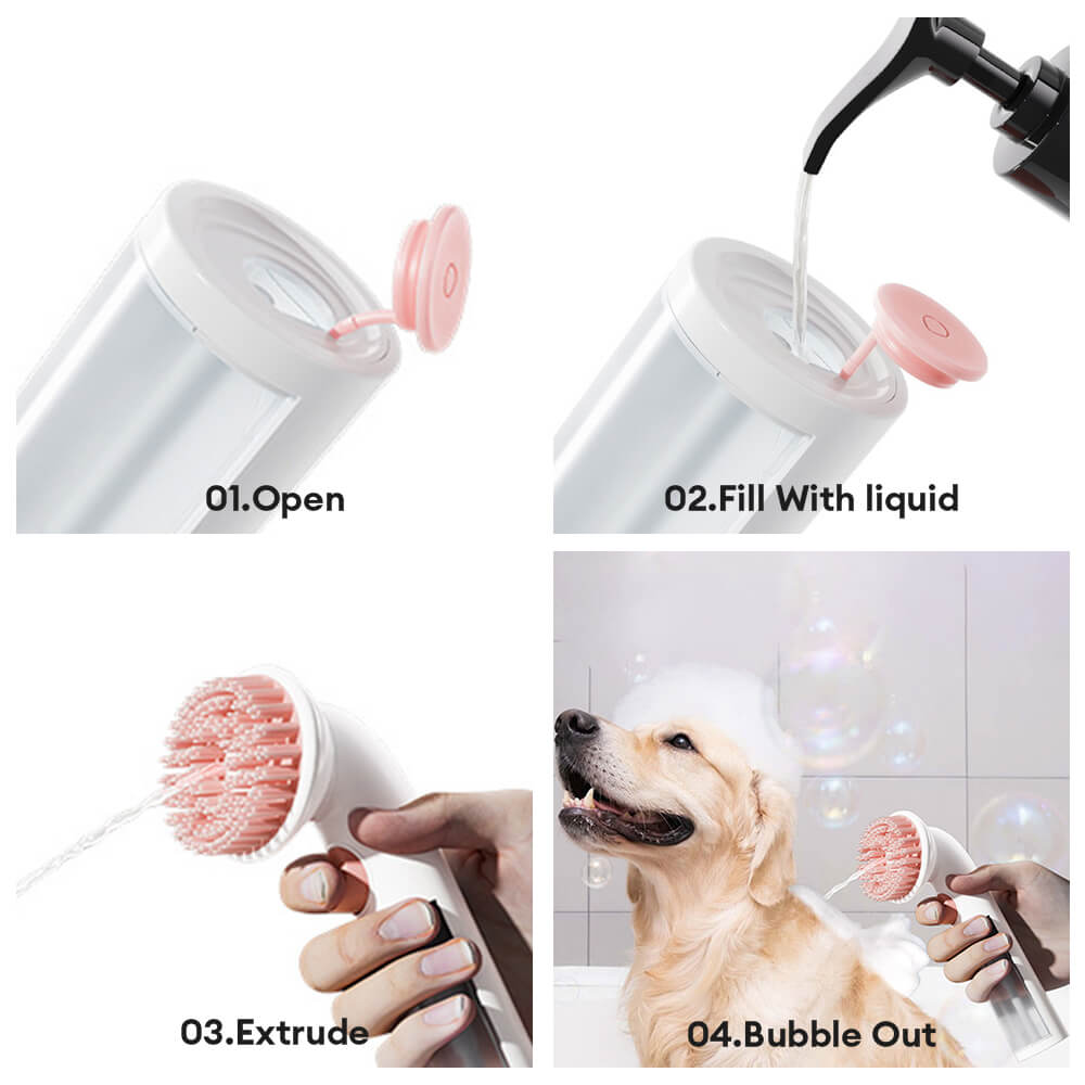2 In 1 Shampoo Dispenser & Massage Frother Dog Bath Brush